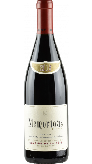 Bottle of Domaine de la Cote Memorious Pinot Noir 2015 wine 750 ml