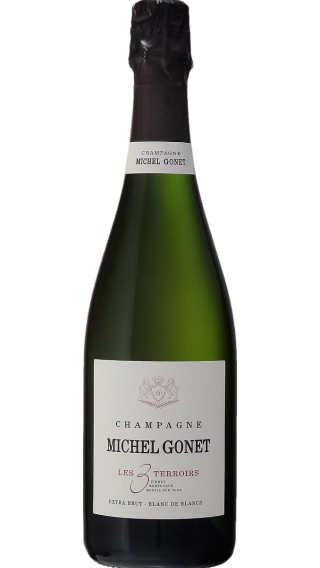 Bottle of Champagne Michel Gonet Les 3 Terroirs Blanc de Blancs Grand Cru Extra Brut 2018 wine 750 ml
